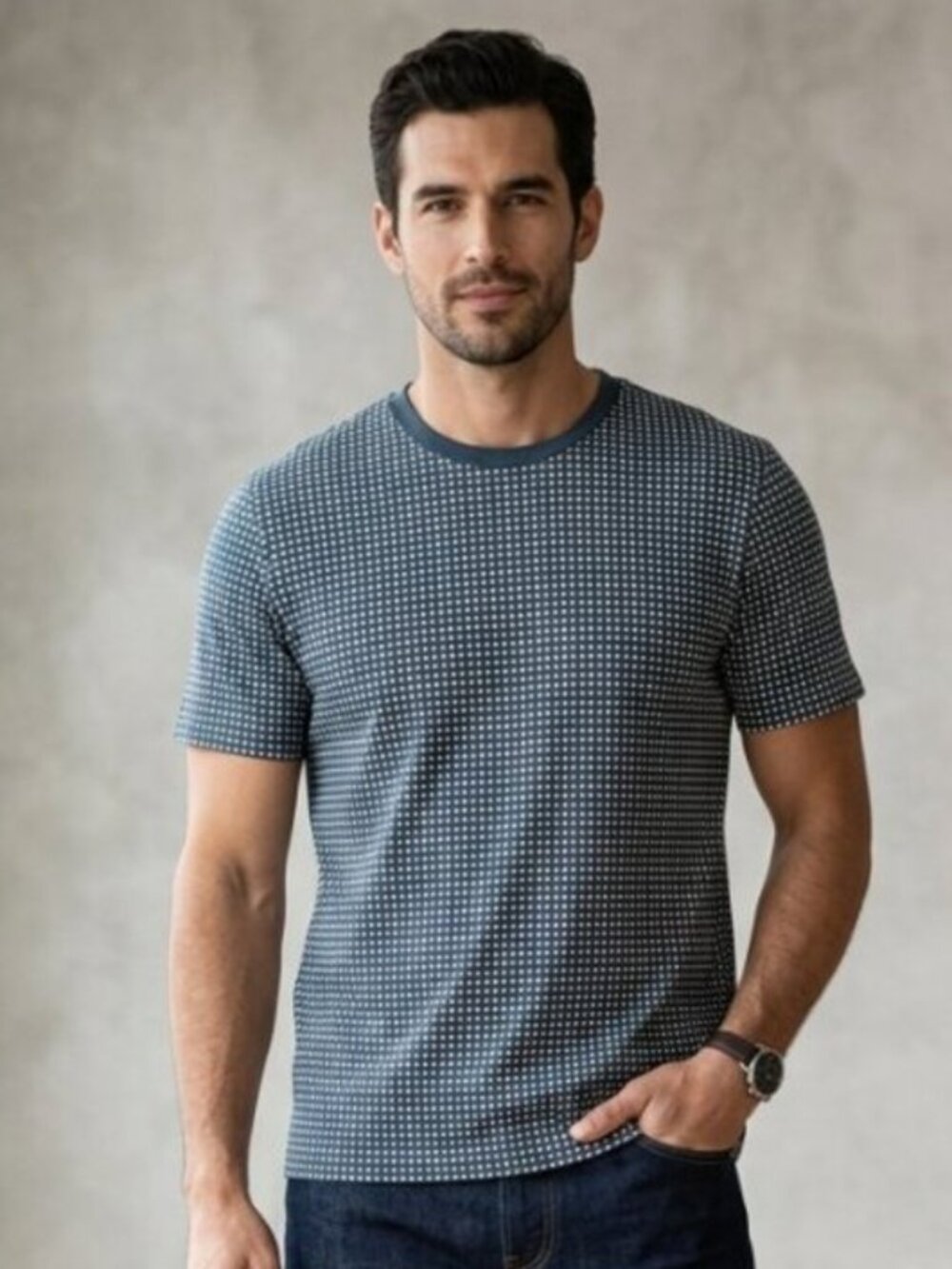 Calvin Klein Men's Dot Grid Print Short Sleeve Smooth Cotton Tee